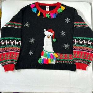 Christmas, Holiday, ugly sweater, llama, black and red size extra extra large/20